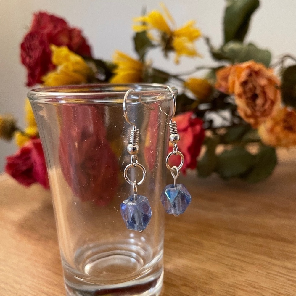 Faded Blue Beaded Earrings